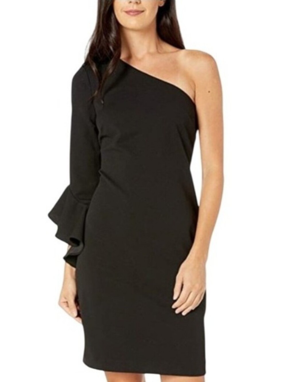 Trina Turk Black One-Shoulder Dress with Flounce Sleeve